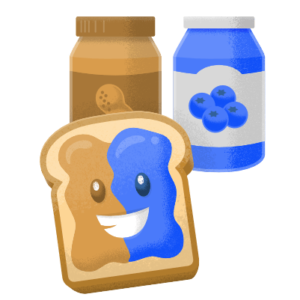 Graphic showing a happy peanut butter and jelly sandwich representing the cooperative nature of our company