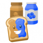 Graphic showing a happy peanut butter and jelly sandwich representing the cooperative nature of our company